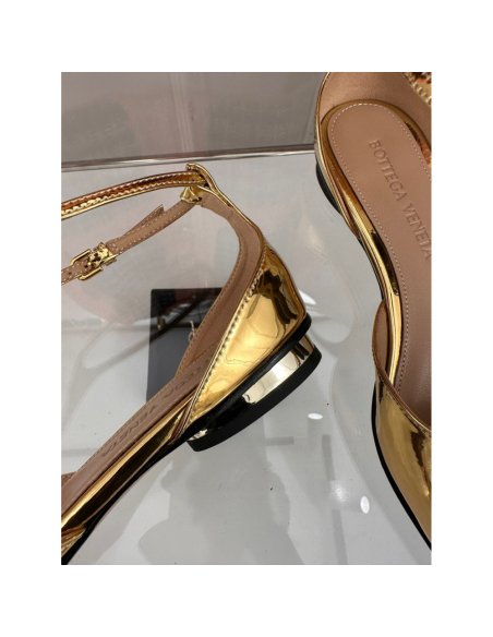 Cheap Reps Bottega Veneta Rocket T-Bar Ballerina Flats In Gold Patent Leather