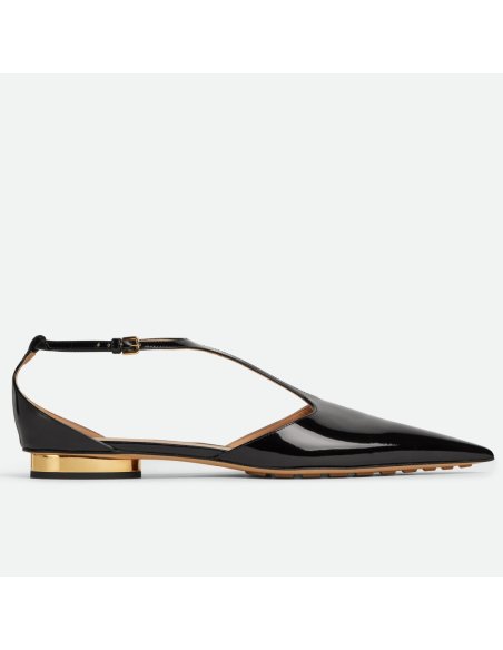 Cheap Reps Bottega Veneta Rocket T-Bar Ballerina Flats In Black Patent Leather