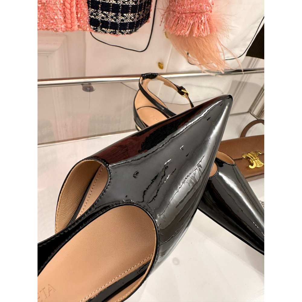 Cheap Reps Bottega Veneta Rocket T-Bar Ballerina Flats In Black Patent Leather