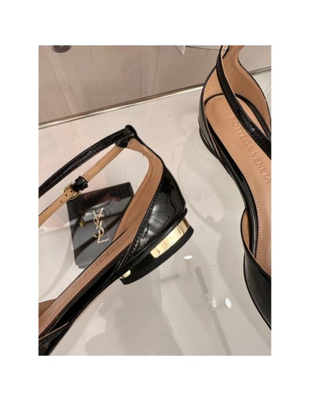 Cheap Reps Bottega Veneta Rocket T-Bar Ballerina Flats In Black Patent Leather