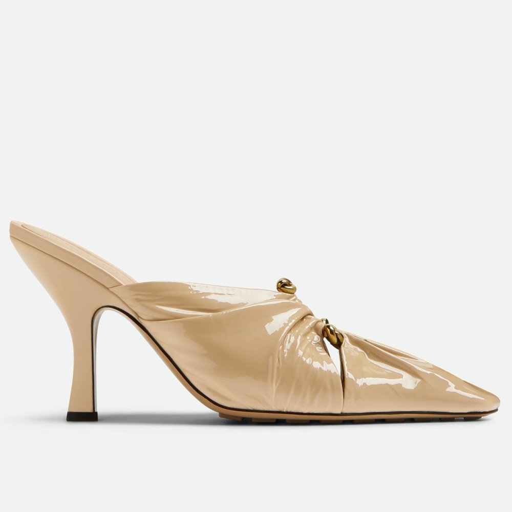 Cheap Reps Bottega Veneta Bunnie Mules 90mm In Beige Patent Leather