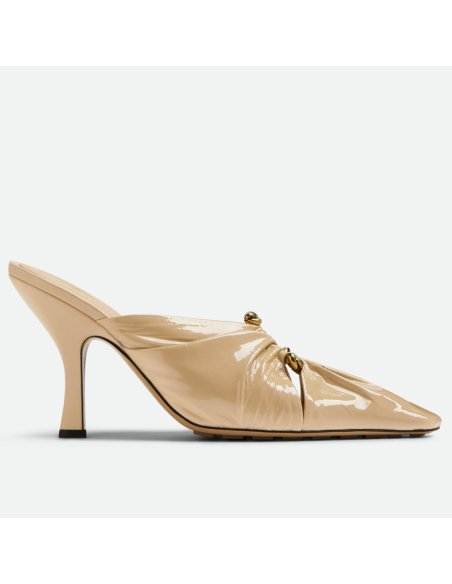 Cheap Reps Bottega Veneta Bunnie Mules 90mm In Beige Patent Leather