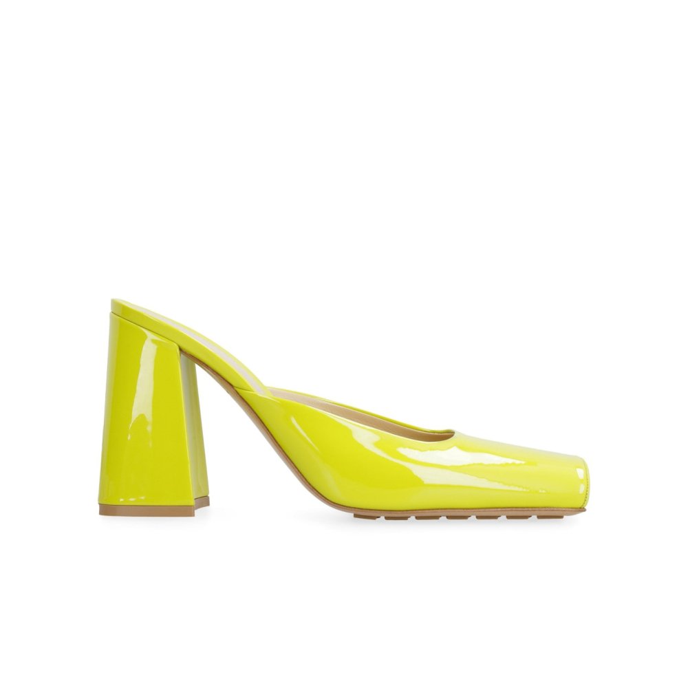Cheap Reps Bottega Veneta Tower Mules In Yellow Patent Calfskin