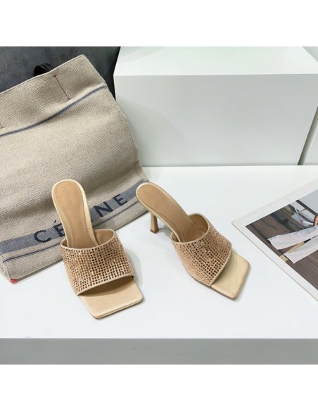 Cheap Reps Bottega Veneta Stretch Mules 90mm In Gold Strass-embellished Satin