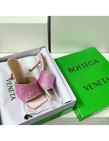 Cheap Reps Bottega Veneta Stretch Mules 90mm In Pink Strass-embellished Satin
