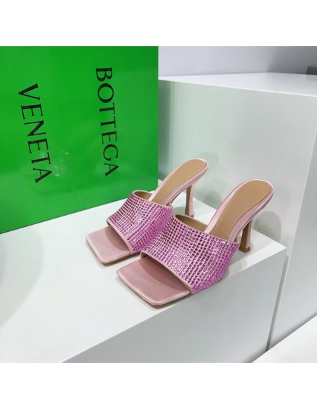Cheap Reps Bottega Veneta Stretch Mules 90mm In Pink Strass-embellished Satin