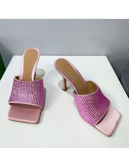Cheap Reps Bottega Veneta Stretch Mules 90mm In Pink Strass-embellished Satin