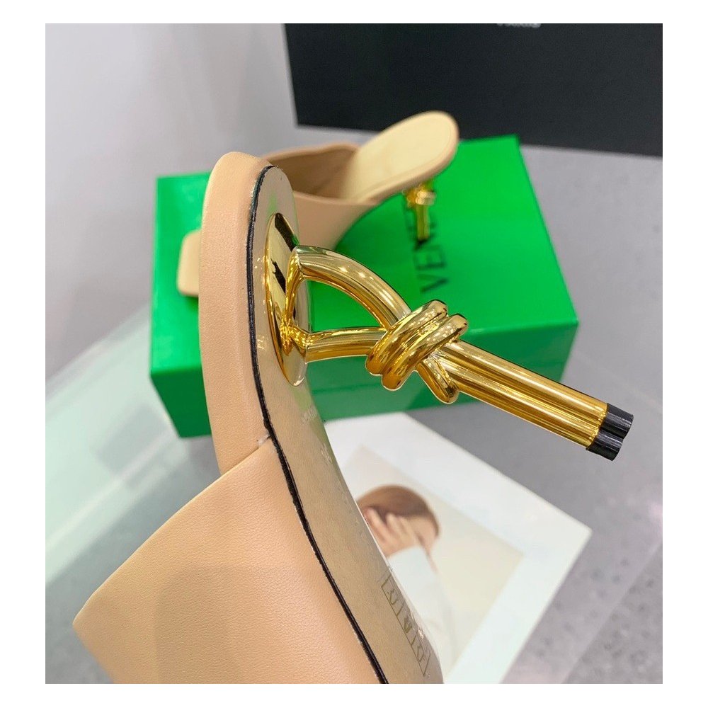 Cheap Reps Bottega Veneta Knot Mules 90mm In Beige Lambskin