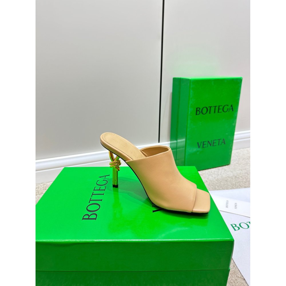 Cheap Reps Bottega Veneta Knot Mules 90mm In Beige Lambskin