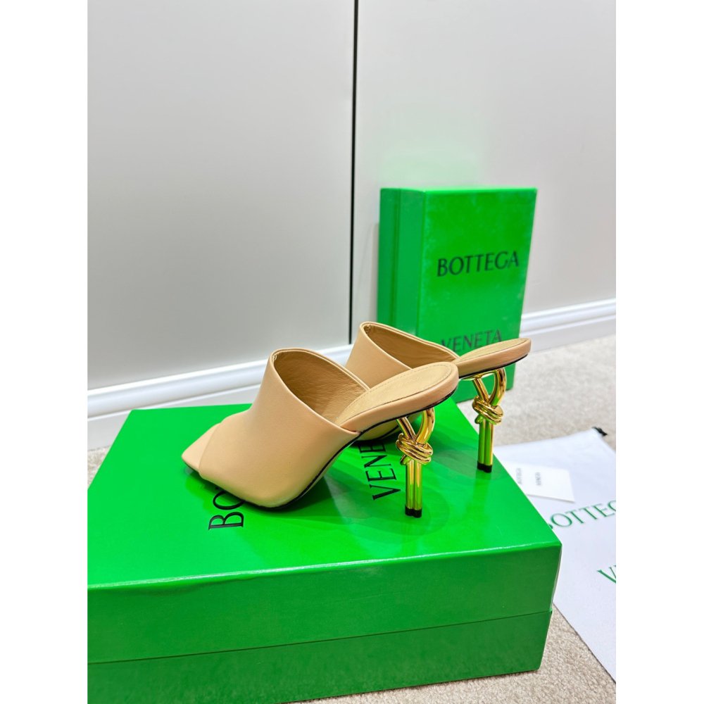 Cheap Reps Bottega Veneta Knot Mules 90mm In Beige Lambskin