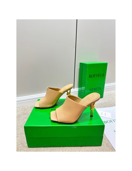 Cheap Reps Bottega Veneta Knot Mules 90mm In Beige Lambskin