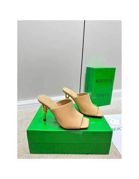 Cheap Reps Bottega Veneta Knot Mules 90mm In Beige Lambskin