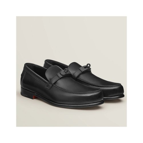 Cheap Reps Hermes Mens Destin Loafers In Black Calfskin