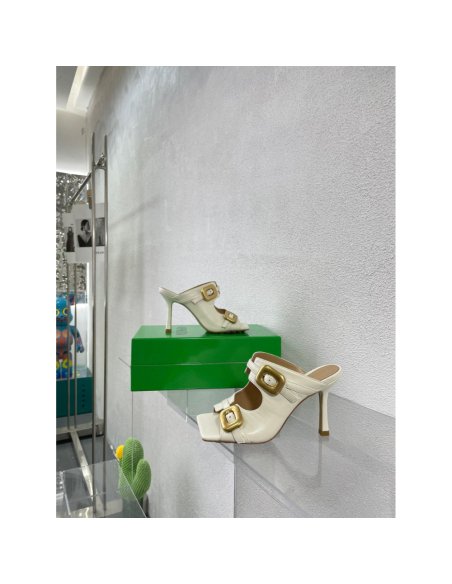 Cheap Reps Bottega Veneta Stretch Buckle Mules in White Calfskin