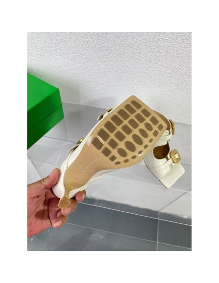 Cheap Reps Bottega Veneta Stretch Buckle Mules in White Calfskin