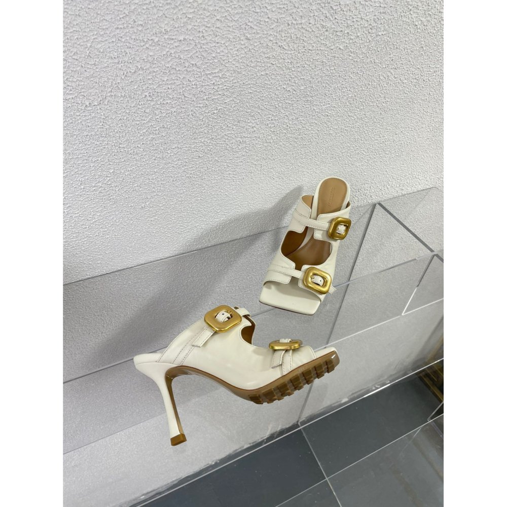 Cheap Reps Bottega Veneta Stretch Buckle Mules in White Calfskin