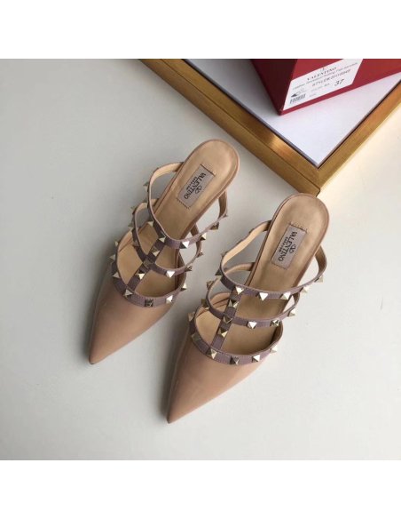 Cheap Reps Valentino Rockstud Mules 50mm In Nude Patent Calfskin
