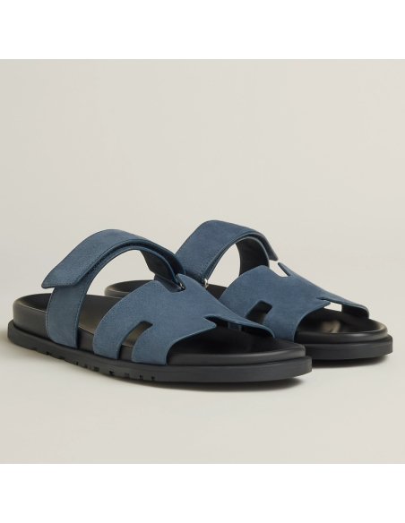 Cheap Reps Hermes Mens Chypre Sandals in Blue Suede Calfskin