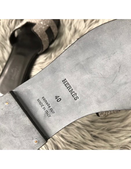 Cheap Reps Hermes Oran Slide Sandals In Black Suede With Crystal
