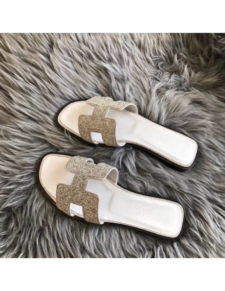 Cheap Reps Hermes Oran Slide Sandals In White Suede With Crystal