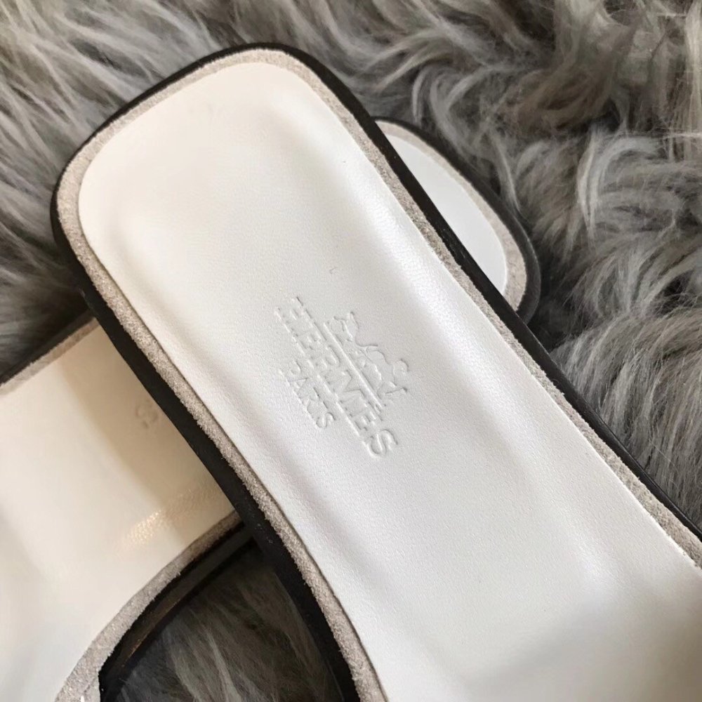 Cheap Reps Hermes Oran Slide Sandals In White Suede With Crystal