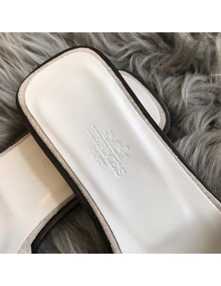 Cheap Reps Hermes Oran Slide Sandals In White Suede With Crystal