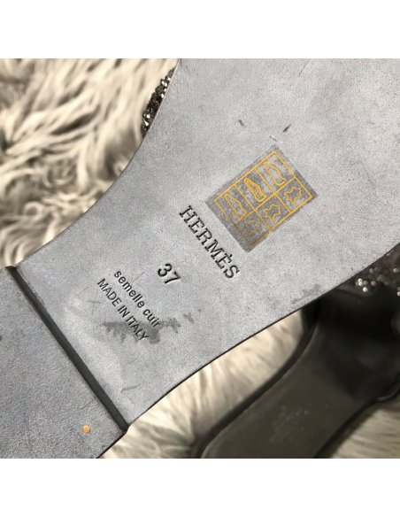 Cheap Reps Hermes Oran Slide Sandals In Black Suede With Black Crystal