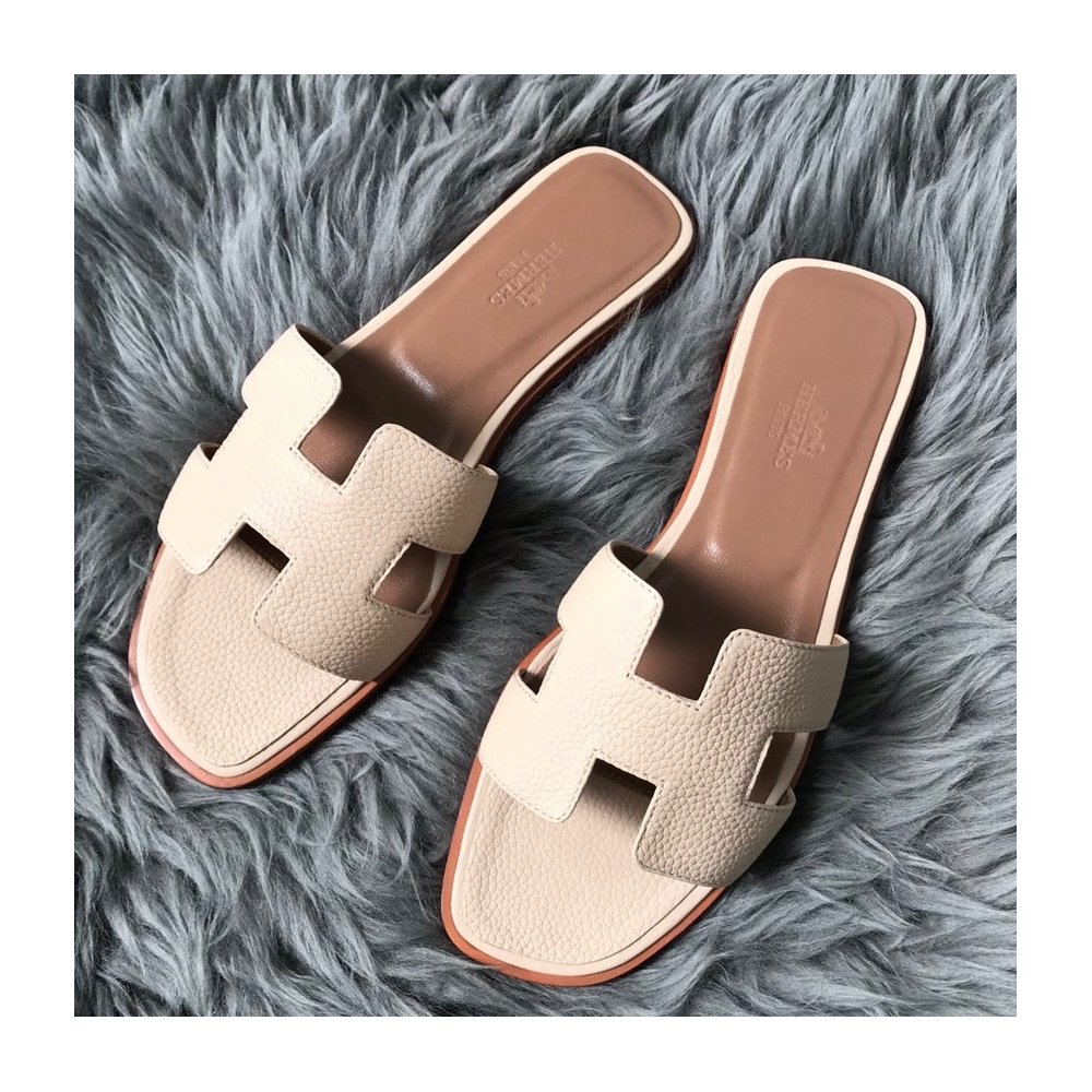 Cheap Reps Hermes Oran Slide Sandals In Beton Clemence Leather