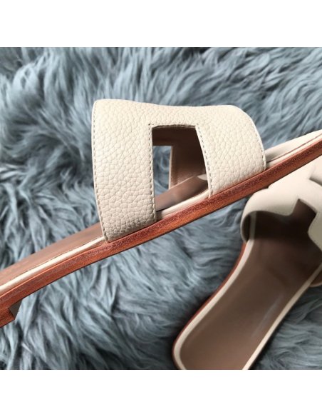 Cheap Reps Hermes Oran Slide Sandals In Beton Clemence Leather