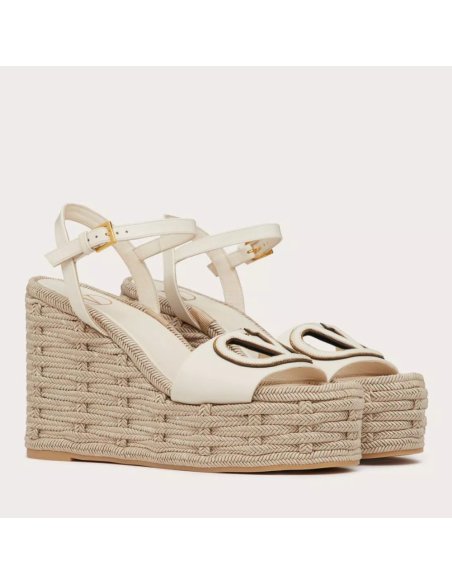 Cheap Reps Valentino VLogo Cut-out Espadrille Wedge Sandals in White Leather