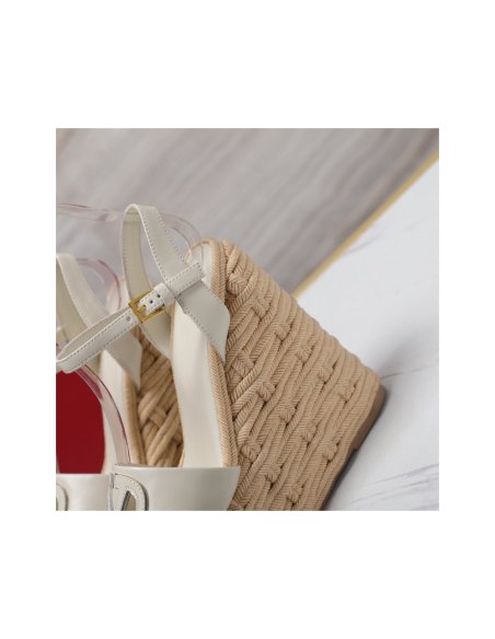 Cheap Reps Valentino VLogo Cut-out Espadrille Wedge Sandals in White Leather