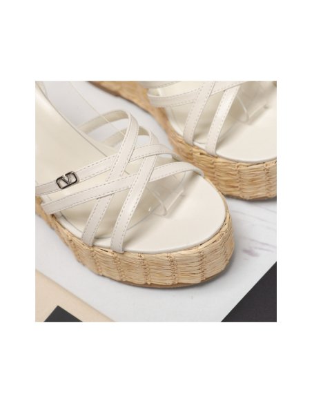 Cheap Reps Valentino Raflower Wedge Sandals in White Calfskin
