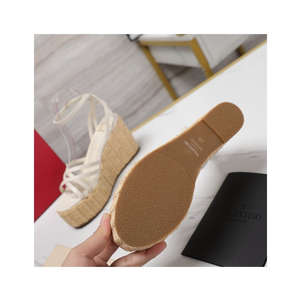Cheap Reps Valentino Raflower Wedge Sandals in White Calfskin