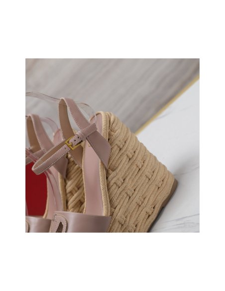 Cheap Reps Valentino VLogo Cut-out Espadrille Wedge Sandals in Beige Leather