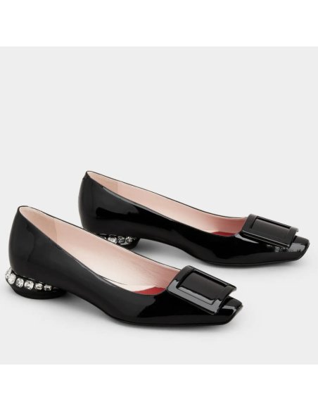 Cheap Reps Roger Vivier Strass Heel Covered Buckle Ballerinas In Black Patent Leather