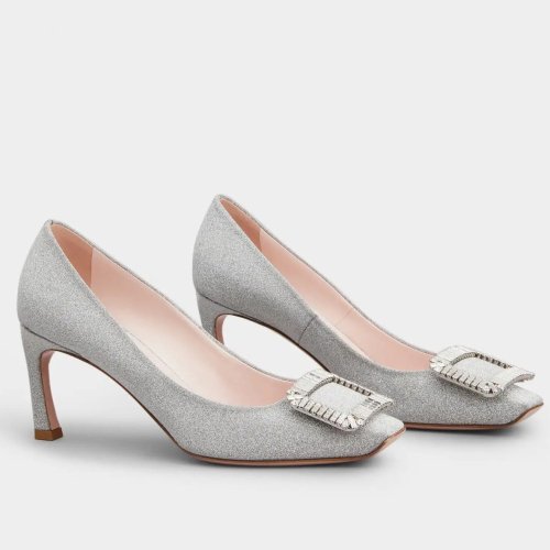 Cheap Reps Roger Vivier Trompette Crystal Buckle Pumps in Glitter Fabrics