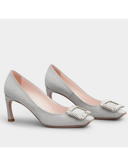 Cheap Reps Roger Vivier Trompette Crystal Buckle Pumps in Glitter Fabrics