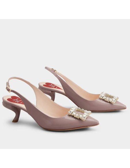 Cheap Reps Roger Vivier Virgule Strass Buckle Slingback Pumps in Violet Patent Leather