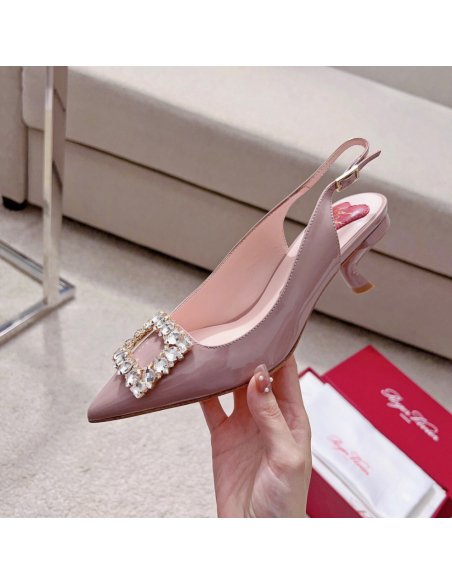 Cheap Reps Roger Vivier Virgule Strass Buckle Slingback Pumps in Violet Patent Leather