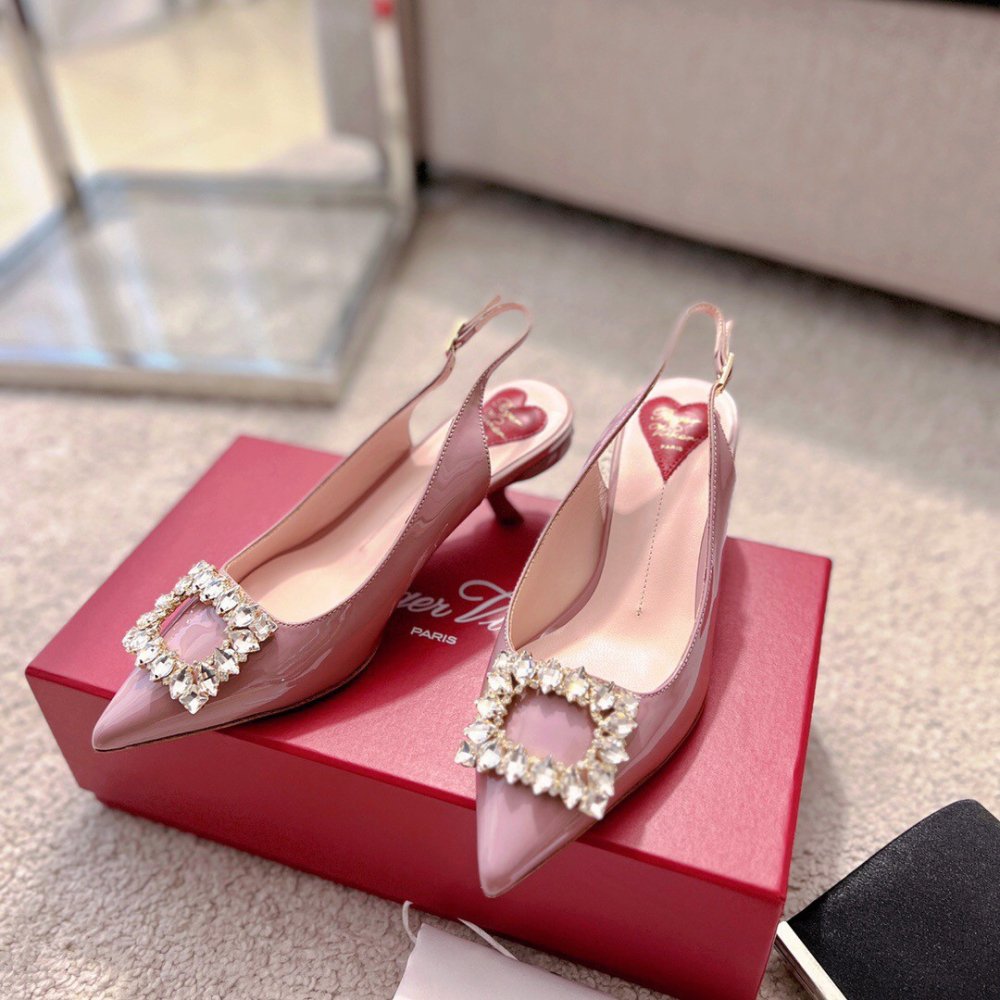 Cheap Reps Roger Vivier Virgule Strass Buckle Slingback Pumps in Violet Patent Leather