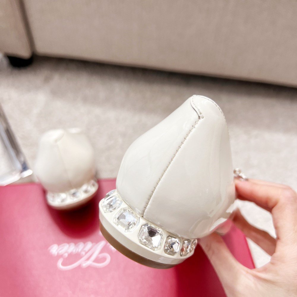 Cheap Reps Roger Vivier Strass Heel Covered Buckle Ballerinas In White Patent Leather