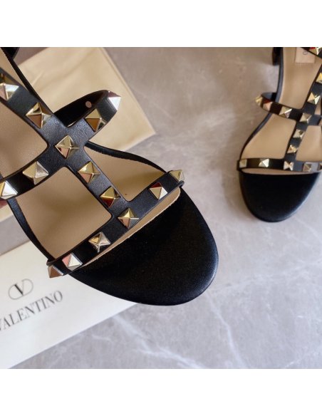 Cheap Reps Valentino Rockstud Ankle Strap Sandals 60mm In Black Calfskin