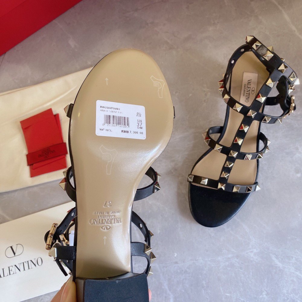 Cheap Reps Valentino Rockstud Ankle Strap Sandals 60mm In Black Calfskin