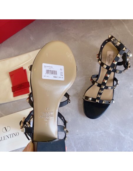 Cheap Reps Valentino Rockstud Ankle Strap Sandals 60mm In Black Calfskin