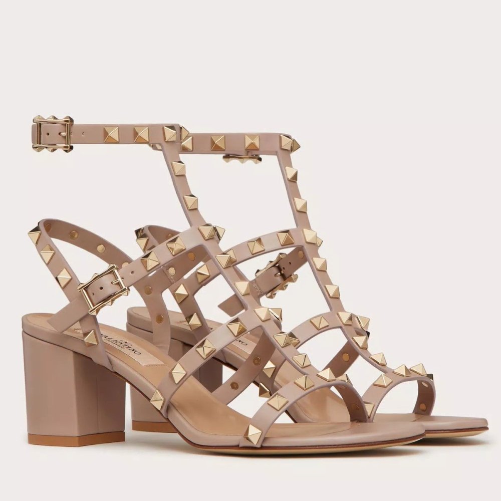 Cheap Reps Valentino Rockstud Ankle Strap Sandals 60mm In Poudre Calfskin