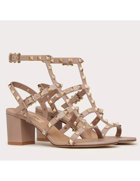 Cheap Reps Valentino Rockstud Ankle Strap Sandals 60mm In Poudre Calfskin