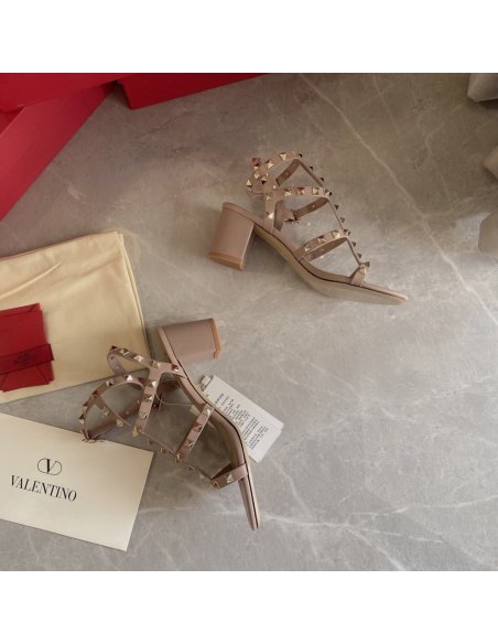 Cheap Reps Valentino Rockstud Ankle Strap Sandals 60mm In Poudre Calfskin