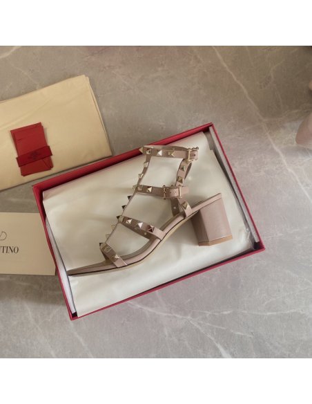 Cheap Reps Valentino Rockstud Ankle Strap Sandals 60mm In Poudre Calfskin