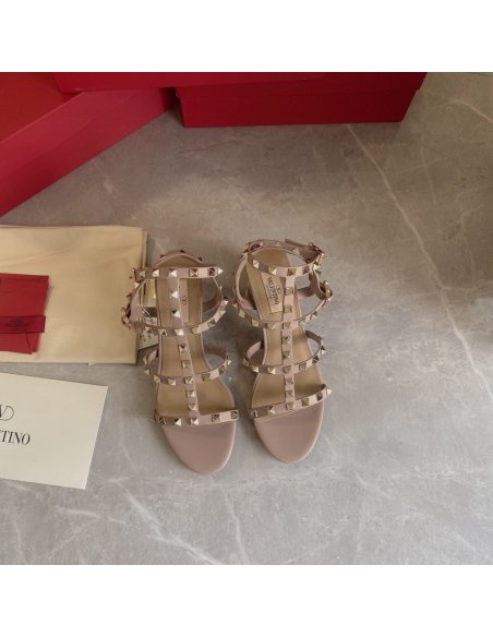Cheap Reps Valentino Rockstud Ankle Strap Sandals 60mm In Poudre Calfskin