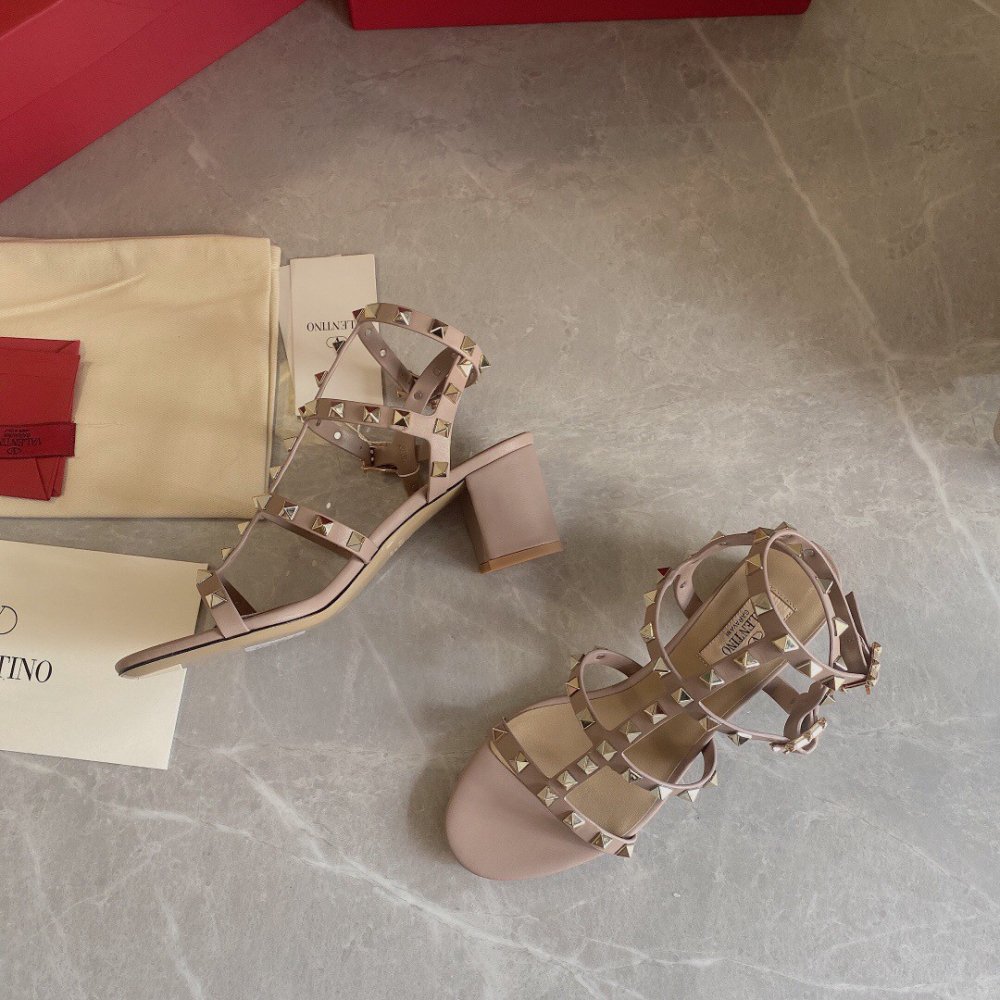 Cheap Reps Valentino Rockstud Ankle Strap Sandals 60mm In Poudre Calfskin